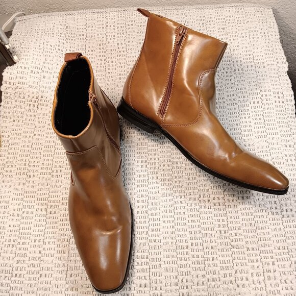 Alfani men's 'Ashton' brown faux leather dress boots sz 13 Medium - Picture 1 of 12